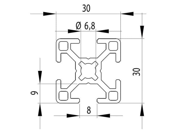 Schwarzes Aluminiumprofil 30x30x2000 mm