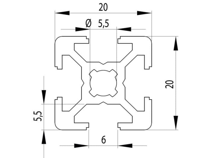 20x20 Aluminiumprofil schwarz 2m – Image 2